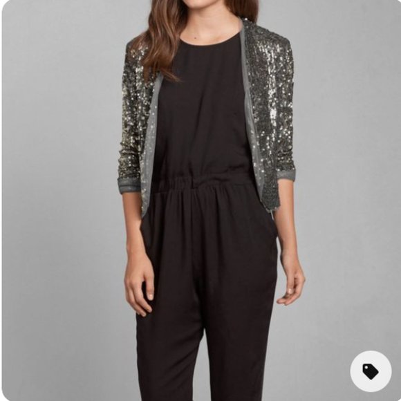 NWT Abercrombie & Fitch gray/silver sequin cardigan XS - Picture 3 of 7